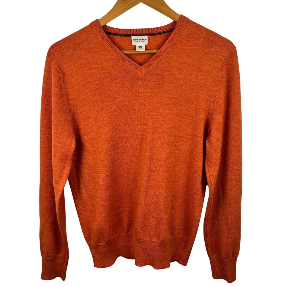 Club Monaco Mens XS Wool Baselayer Sweater Italian Yarn Orange Layers Academia